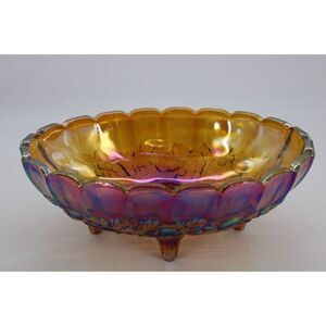 Vintage Iredescent Carnival Glass Fruit Bowl Footed 12” X 8 1/2” X 4 1/2”